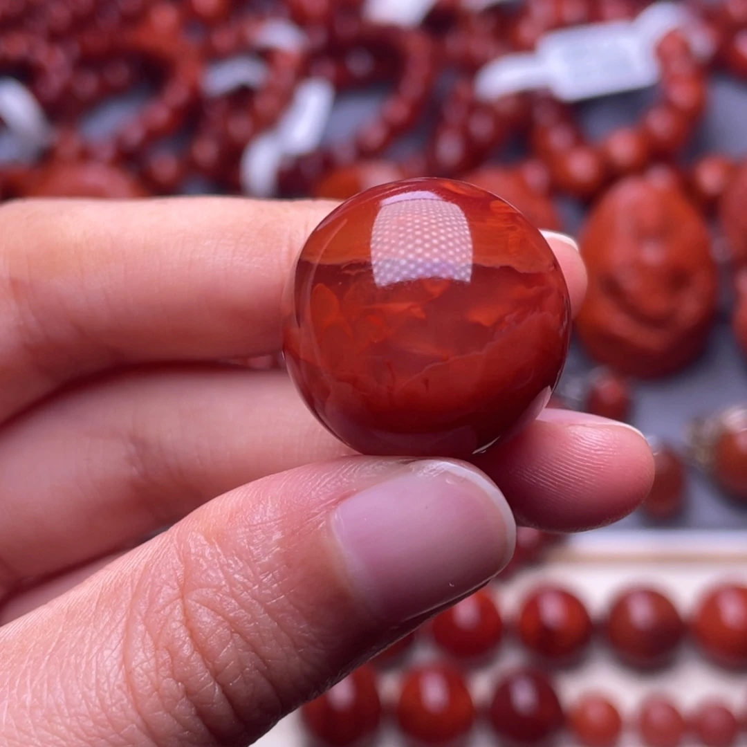 未镶嵌其他南红玛瑙22mm（原矿）高品瓦西玫瑰红火焰纹圆珠