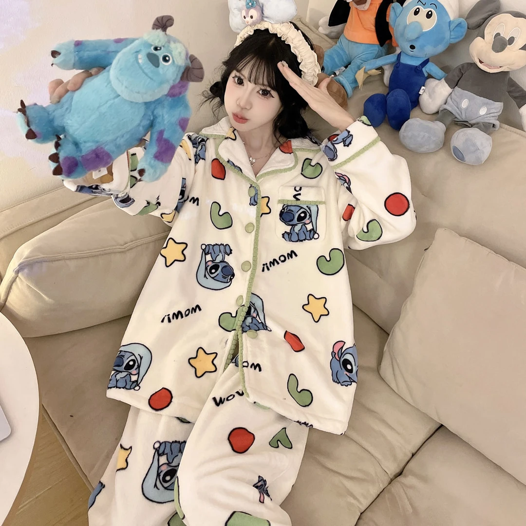 珊瑚绒睡衣女款秋冬季加厚加绒可爱法兰绒家居服冬天学生保暖套装