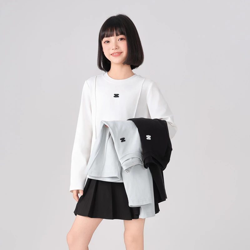 2235女童打底衫2025新款爆款秋款洋气时髦百搭简约纯色中大童上衣