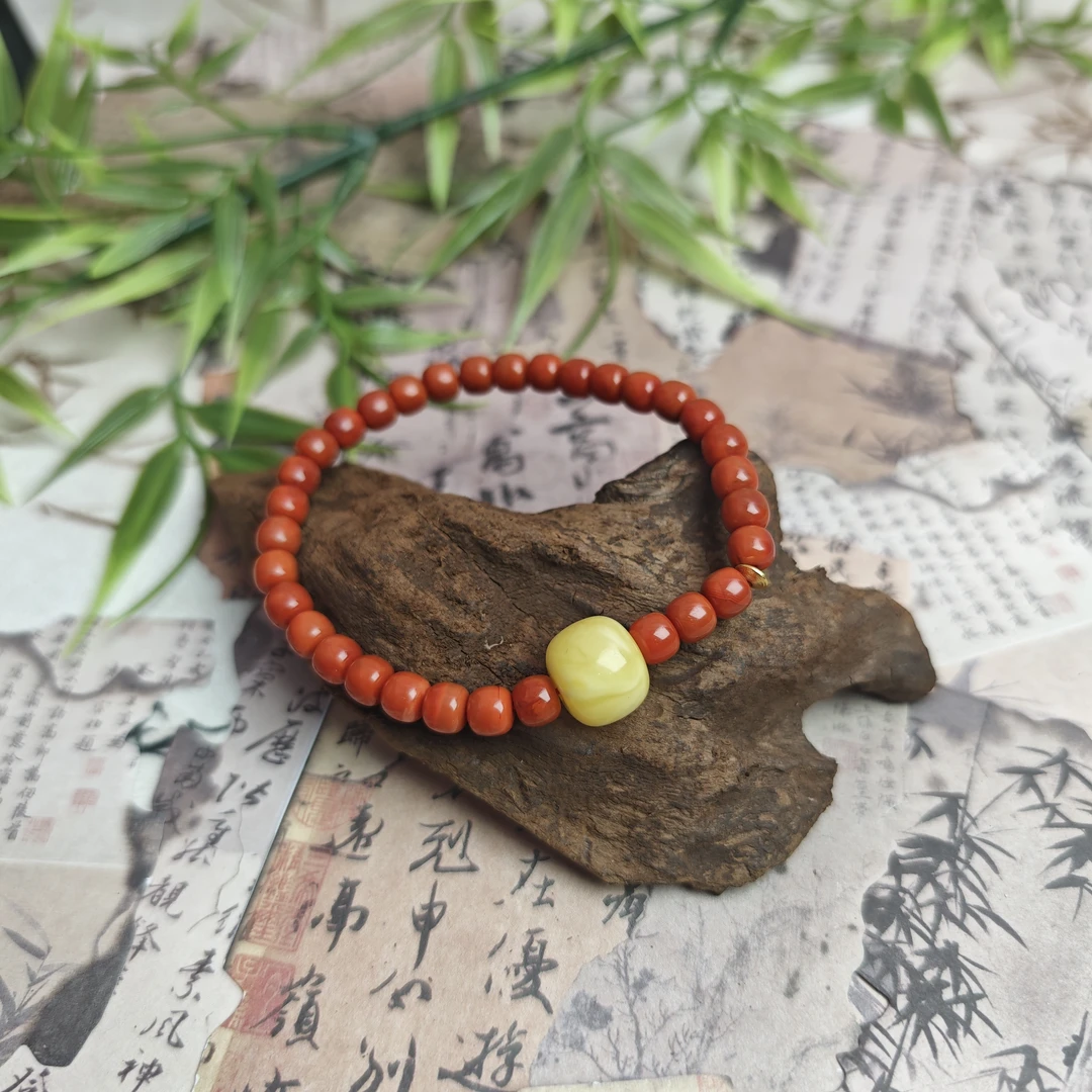 【蜜语 · 一抹红】天然原矿玉化料瓦西6+老型南红单圈手串