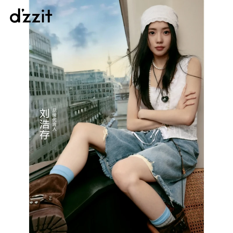 【刘浩存同款】dzzit地素衬衫25夏少女拼接花边无袖上衣女3J2D2091B