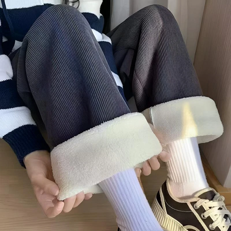 加绒加厚窄版阔腿裤女秋冬季2024新款休闲高腰垂坠感显瘦直筒长裤