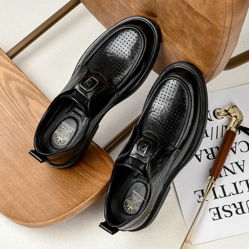1322皮鞋男夏季透气商务一脚蹬时尚百搭男士休闲潮流打孔镂空凉鞋