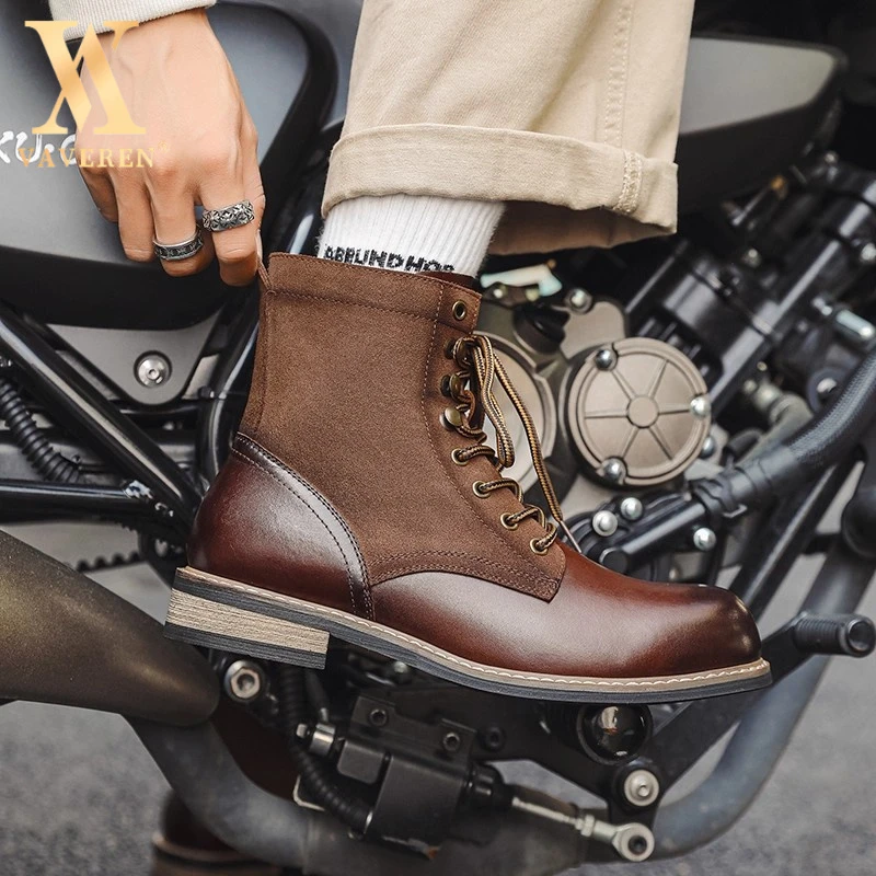 马丁靴男真皮工装靴英伦风骑士靴复古靴子男中帮机车风男士马丁靴