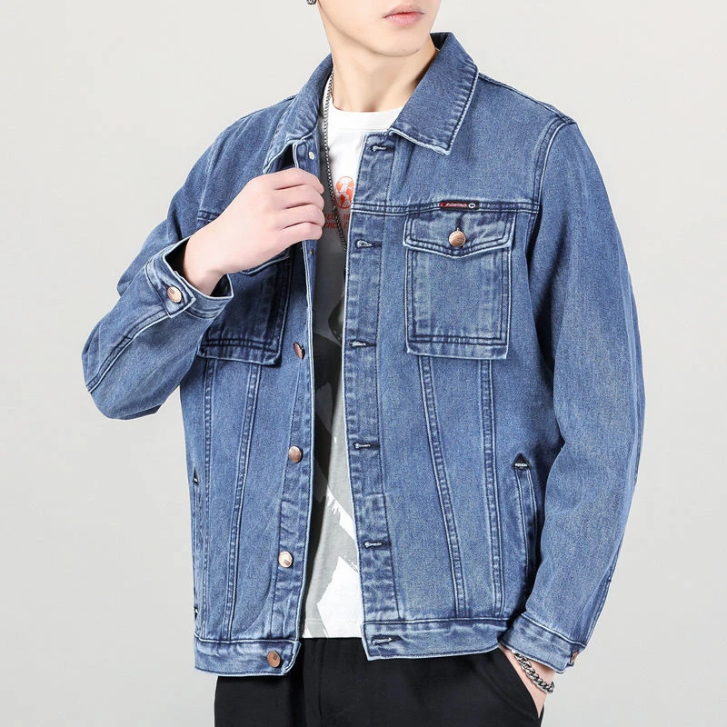 牛仔外套男宽松夹克翻领大码春季新款牛仔衣褂子春秋款上衣百搭潮