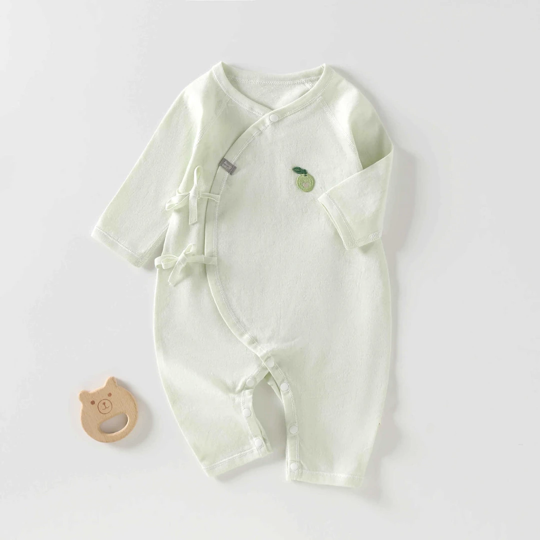 长袖初生宝宝纯棉连体衣婴儿薄款新生儿哈衣爬服夏季新生婴系带
