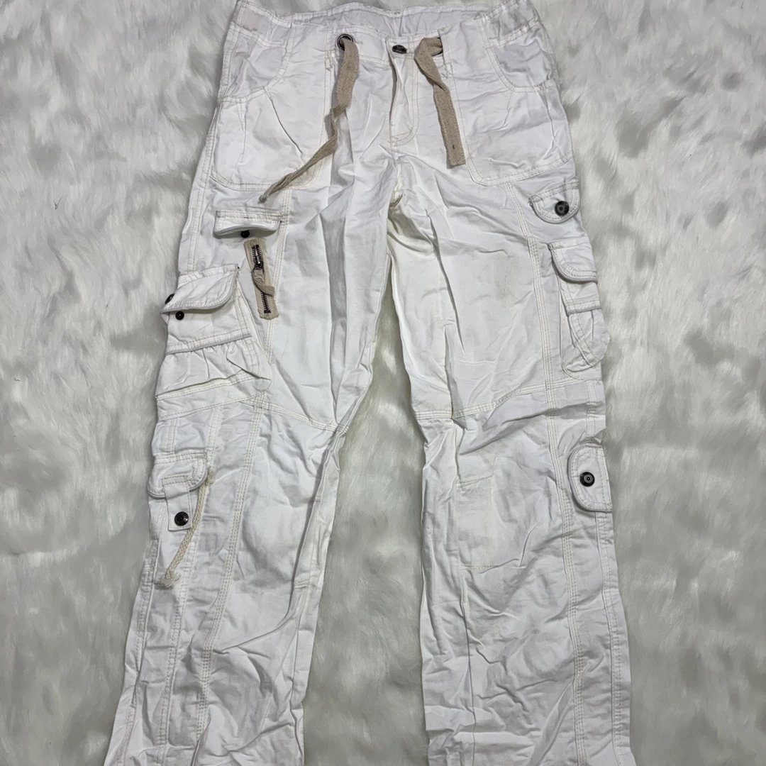 No退换 低腰白色工装裤抽绳款