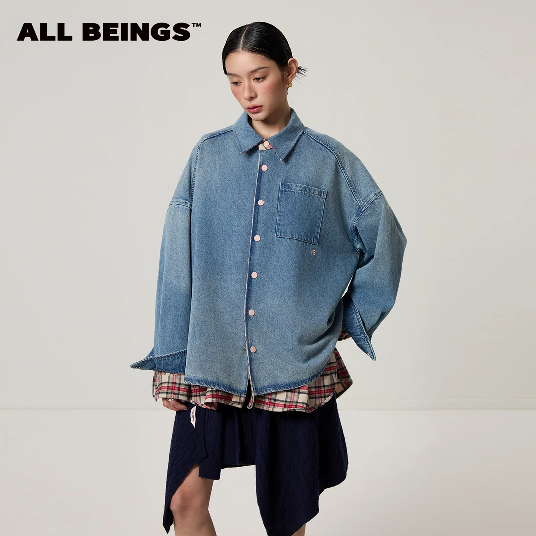 ALL BEINGSALL BEINGS26SS设计师新款衬衫领双面洗水牛仔外套女