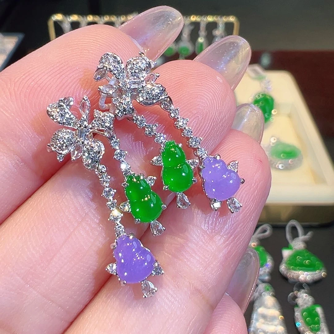 翡翠耳钉18K金镶嵌翡翠