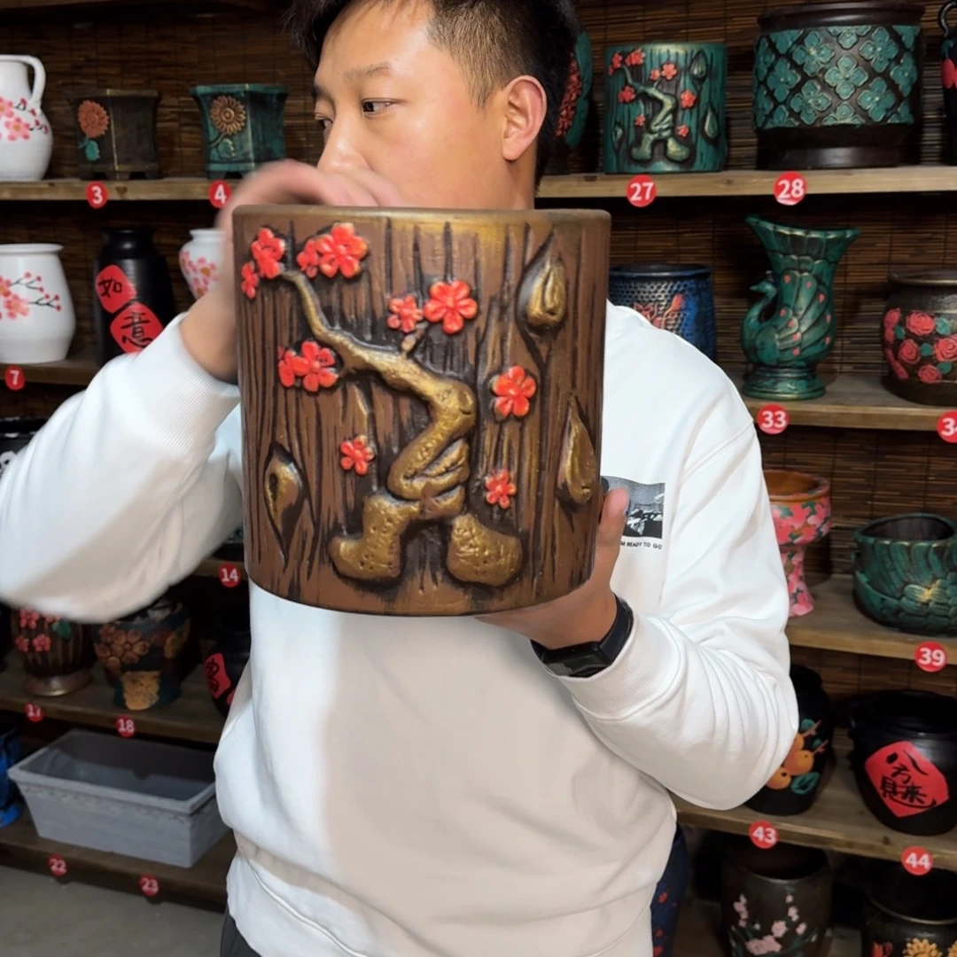 带孔高端浮雕花盆高度口径20*20