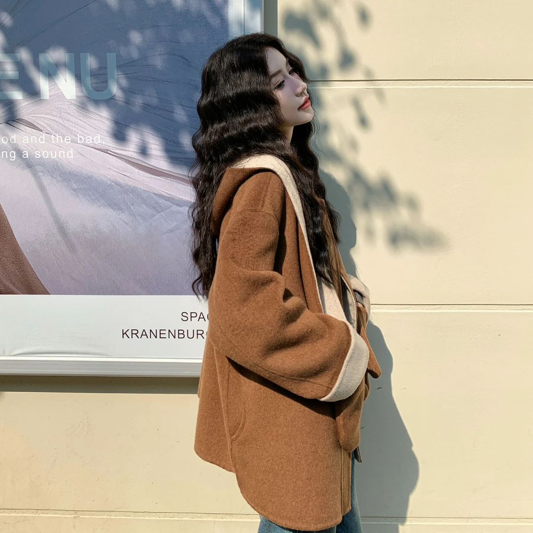 气质慵懒风复古百搭大衣女2025秋冬新款时髦高级感撞色双面呢外套