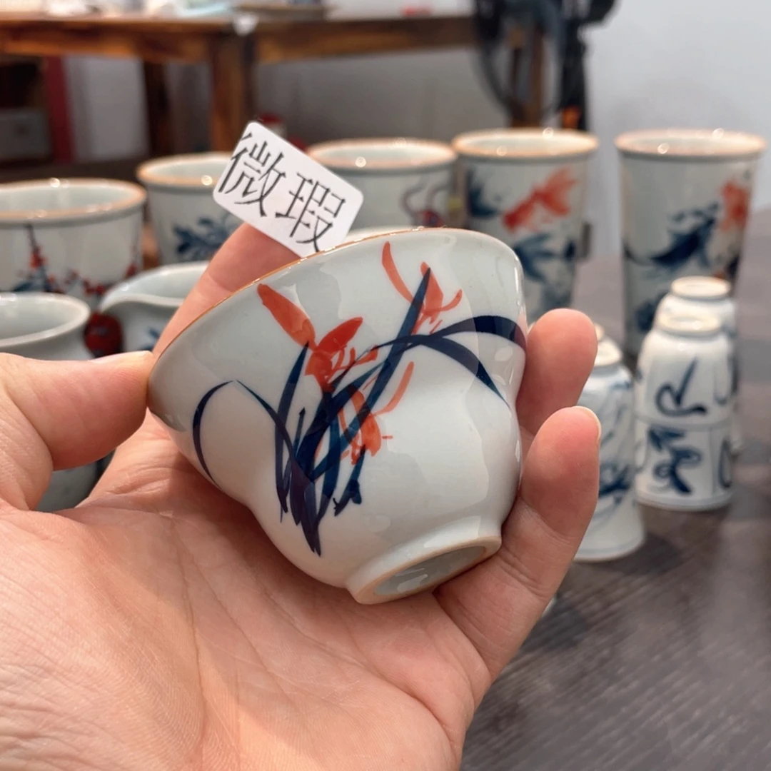 釉下手绘茶具微瑕直播间样品