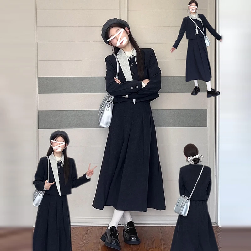 法式学院风西装连衣裙子2025新款女秋冬miu系千金套装长裙7606