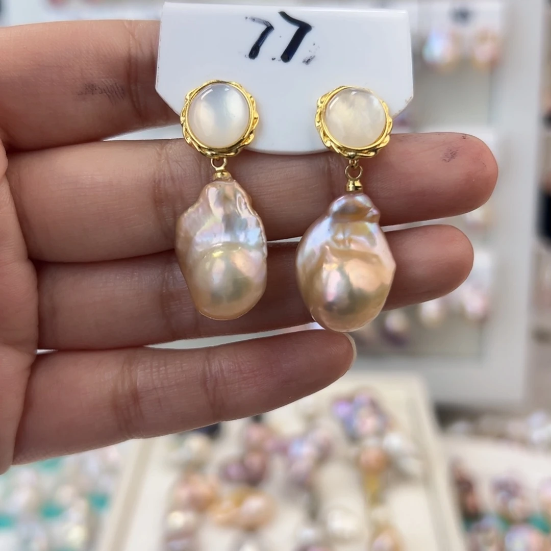 淡水珍珠耳饰银S925镶嵌沙**❤