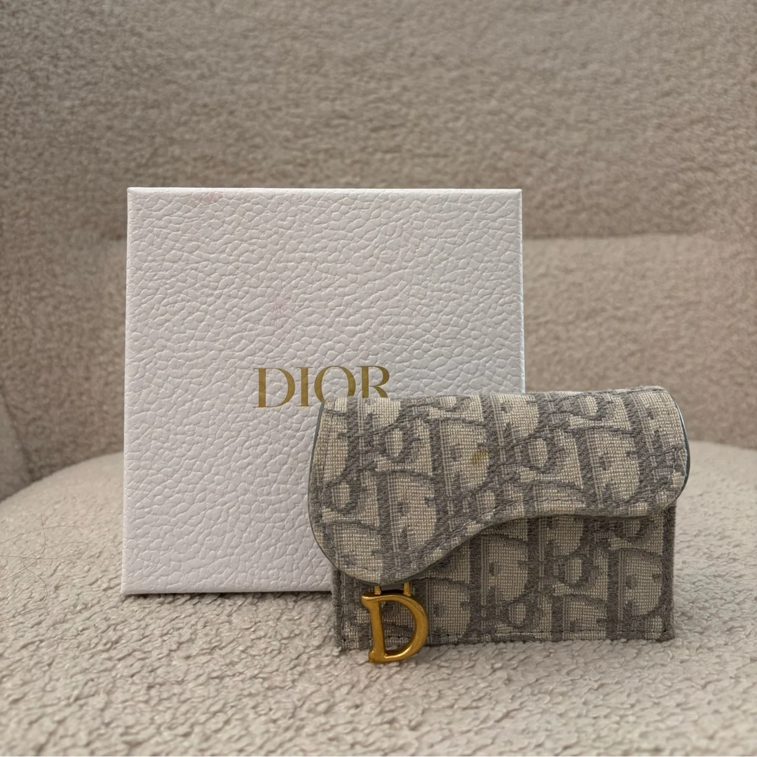 99新 DIOR/迪奥 N0980 迪奥/Dior 灰色Saddle卡包