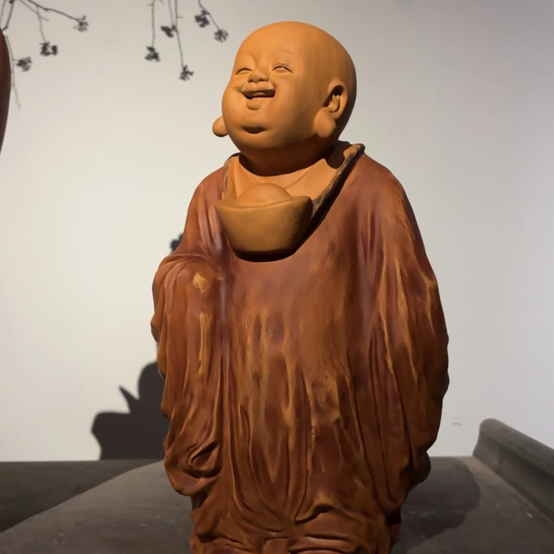 简***单香樟木善财童子 笑意