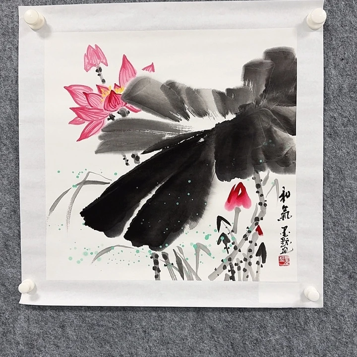 国画和气荷花绘画作品