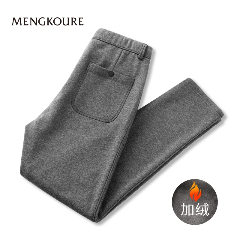 蒙口透休闲裤男士修身冬季加绒青年长裤子弹力灰色运动裤时尚高端