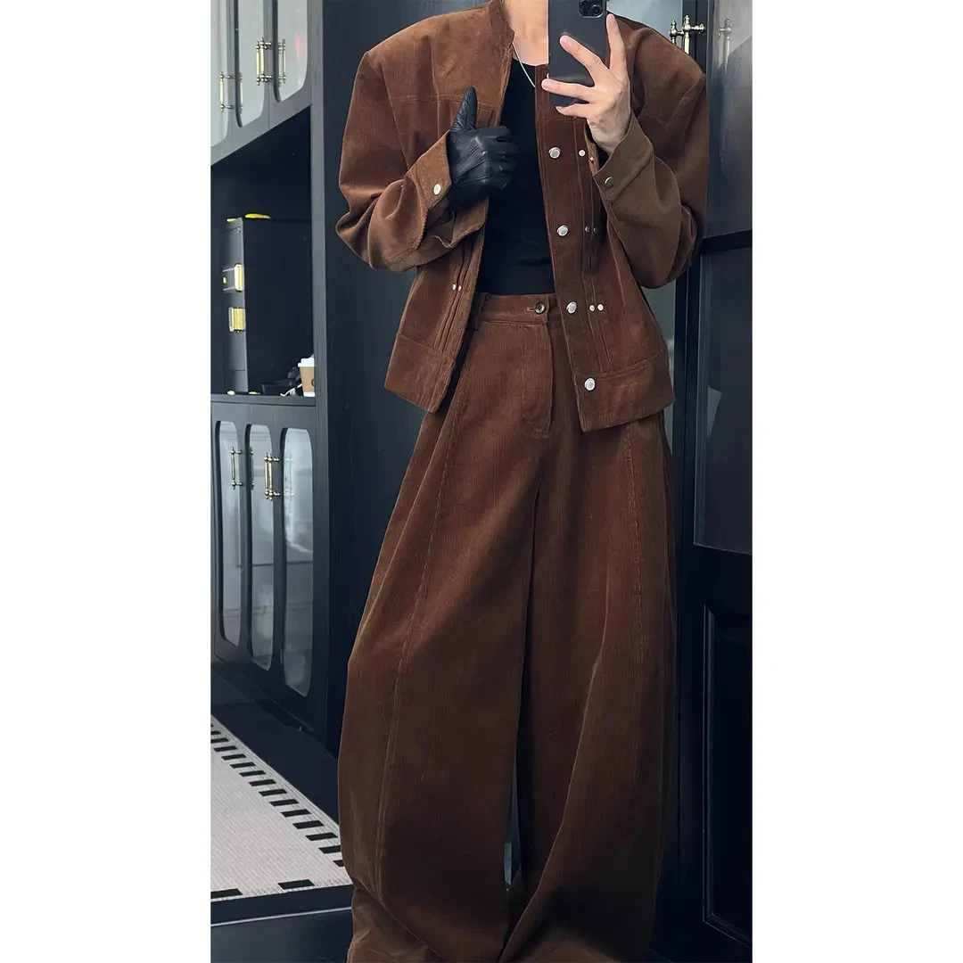 龙刀刀秋季新品美式复古设计感立领夹克套装潮牌宽松休闲外套长裤