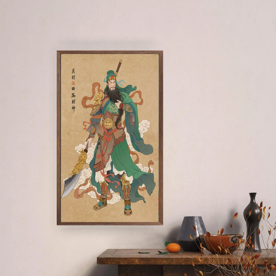 242-40*60关羽中式挂墙文武财神挂画适合客厅玄关等装饰