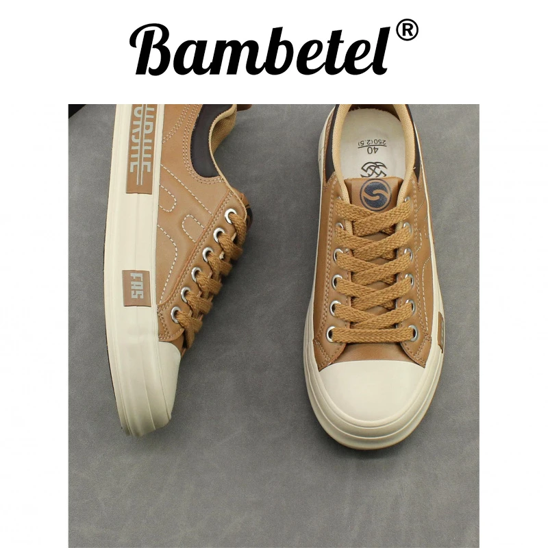 Bambetel系带男鞋秋季新款板鞋低帮透气皮面青新款潮鞋百搭平底休