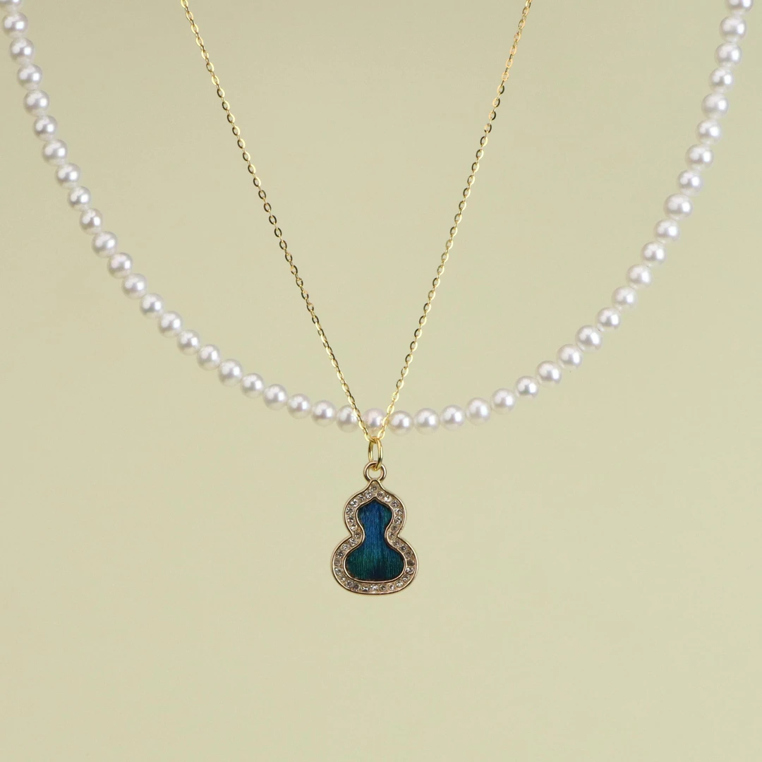 合金羽毛项链 【有福】非遗点翠工艺葫芦项链原创设计精美轻奢白色