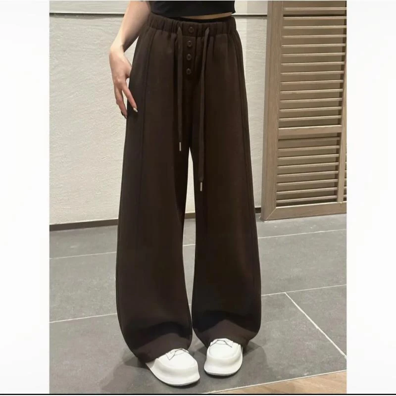 2025时尚秋冬新款设计感垂感宽松四粒扣口袋松紧腰卫裤女士休闲裤