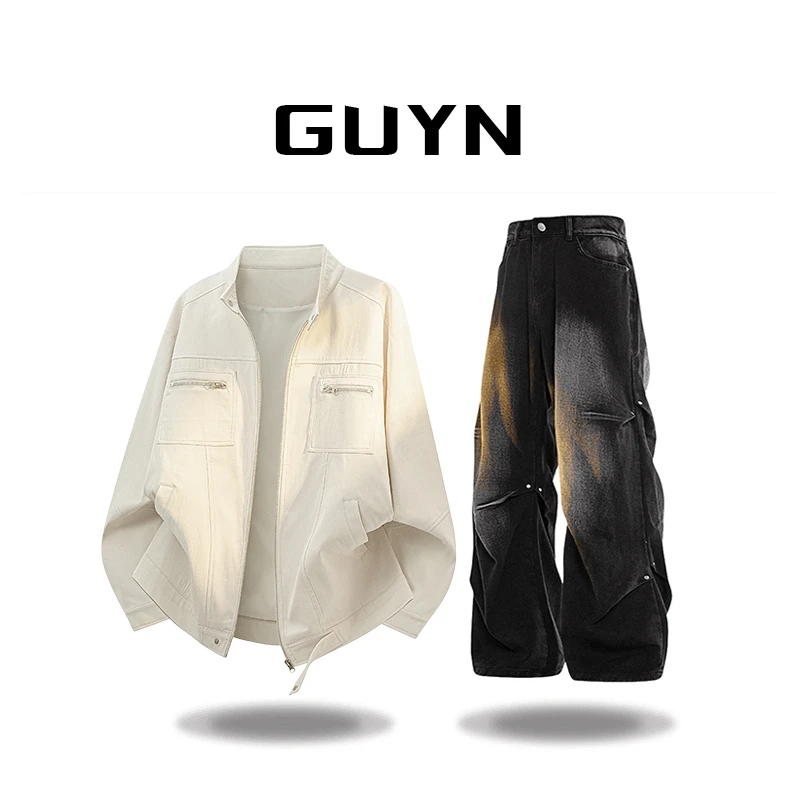 【品牌正品现货】GUYN工装风抗皱休闲立领几何图案秋季男装夹克长袖