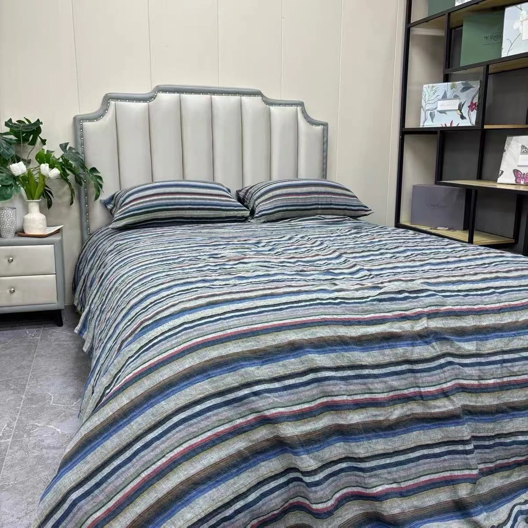 四季舒适柔软简约加厚色织汉麻条纹床四件套