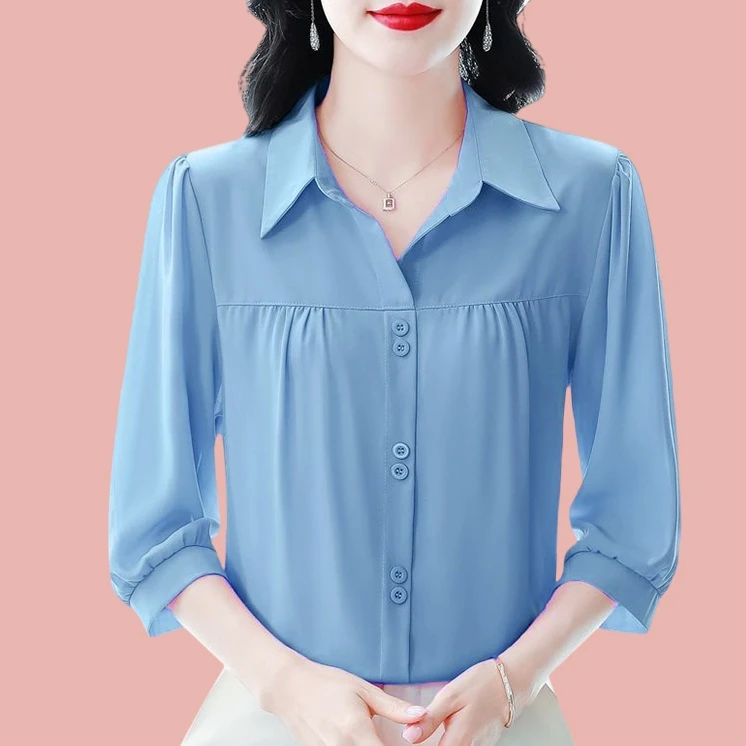 新款雪纺七分袖夏季时尚中老年女装时尚妈妈装洋气上衣气质小衫