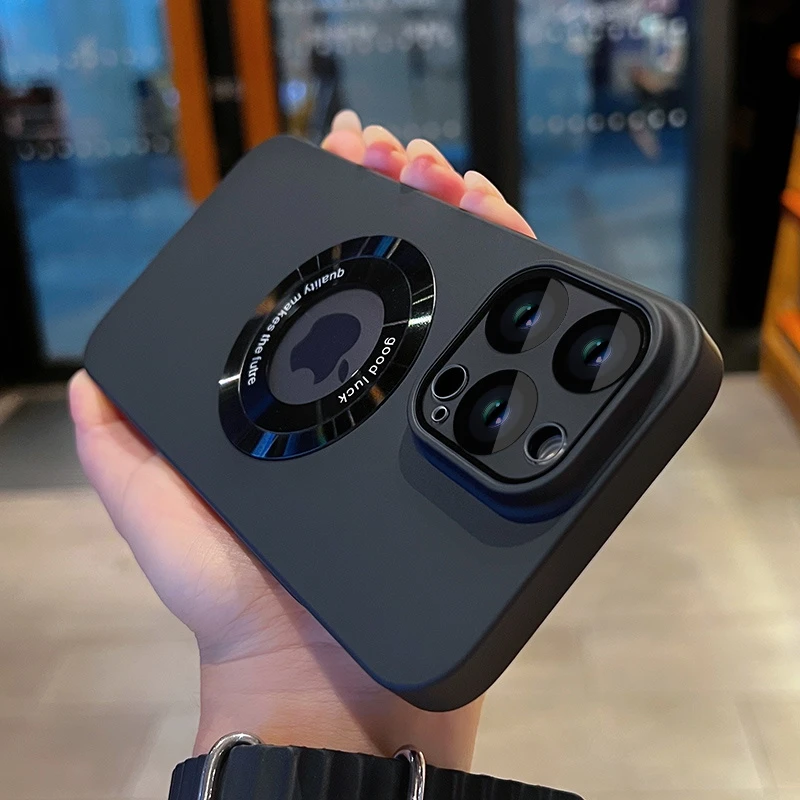 超薄磨砂露标磁吸苹果16手机壳黑iPhone15镜头全包14promax男女13