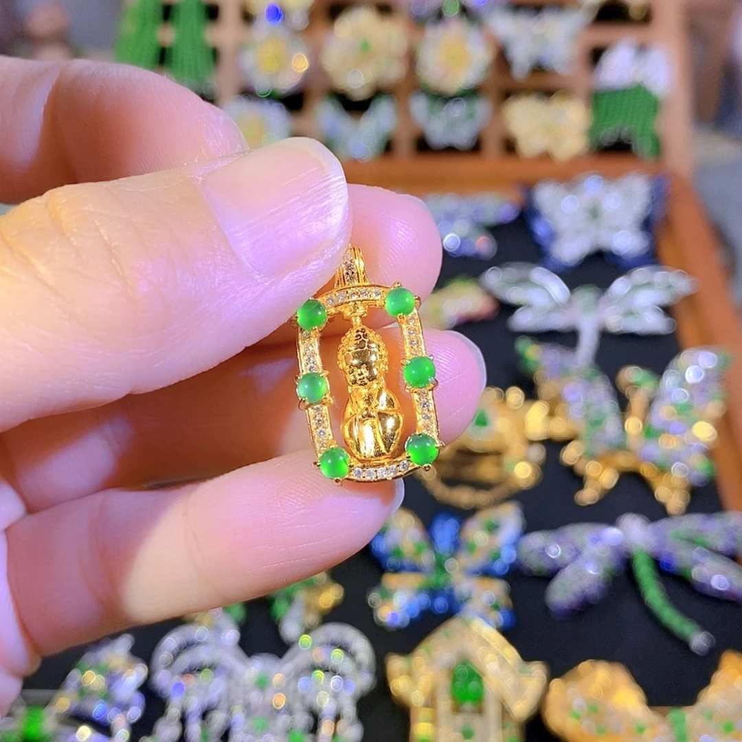 吊坠(不含链)银S925镶嵌翡翠