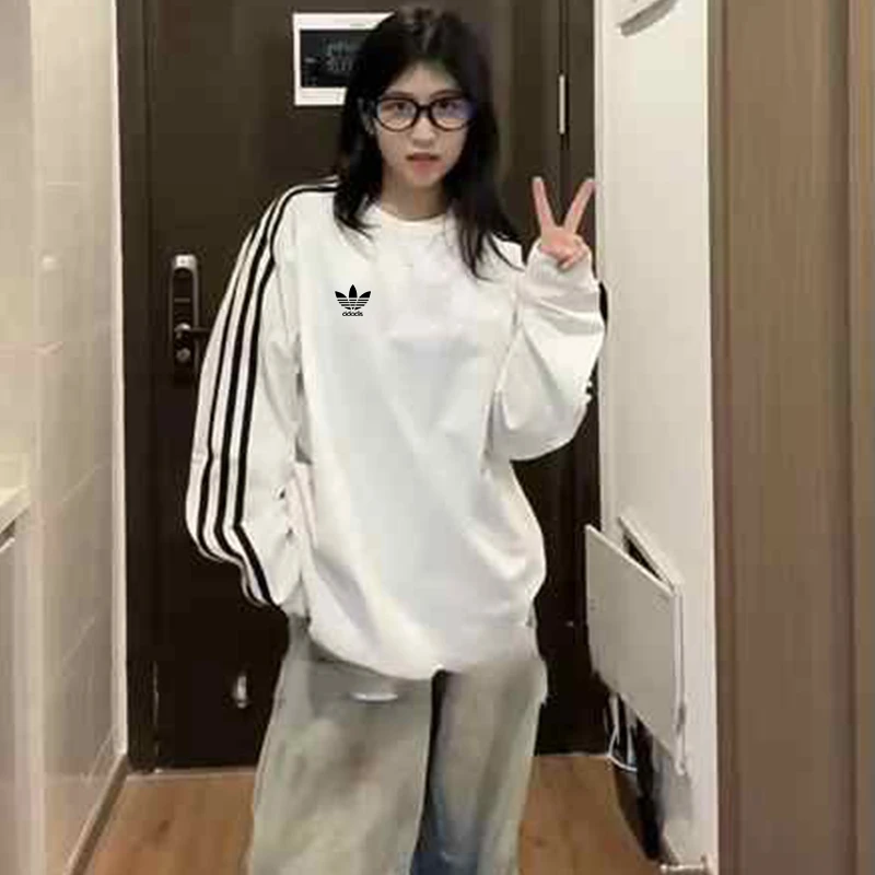 奥莱折扣春秋休闲T恤长袖男女同款百搭宽松型品牌100%纯棉上衣女