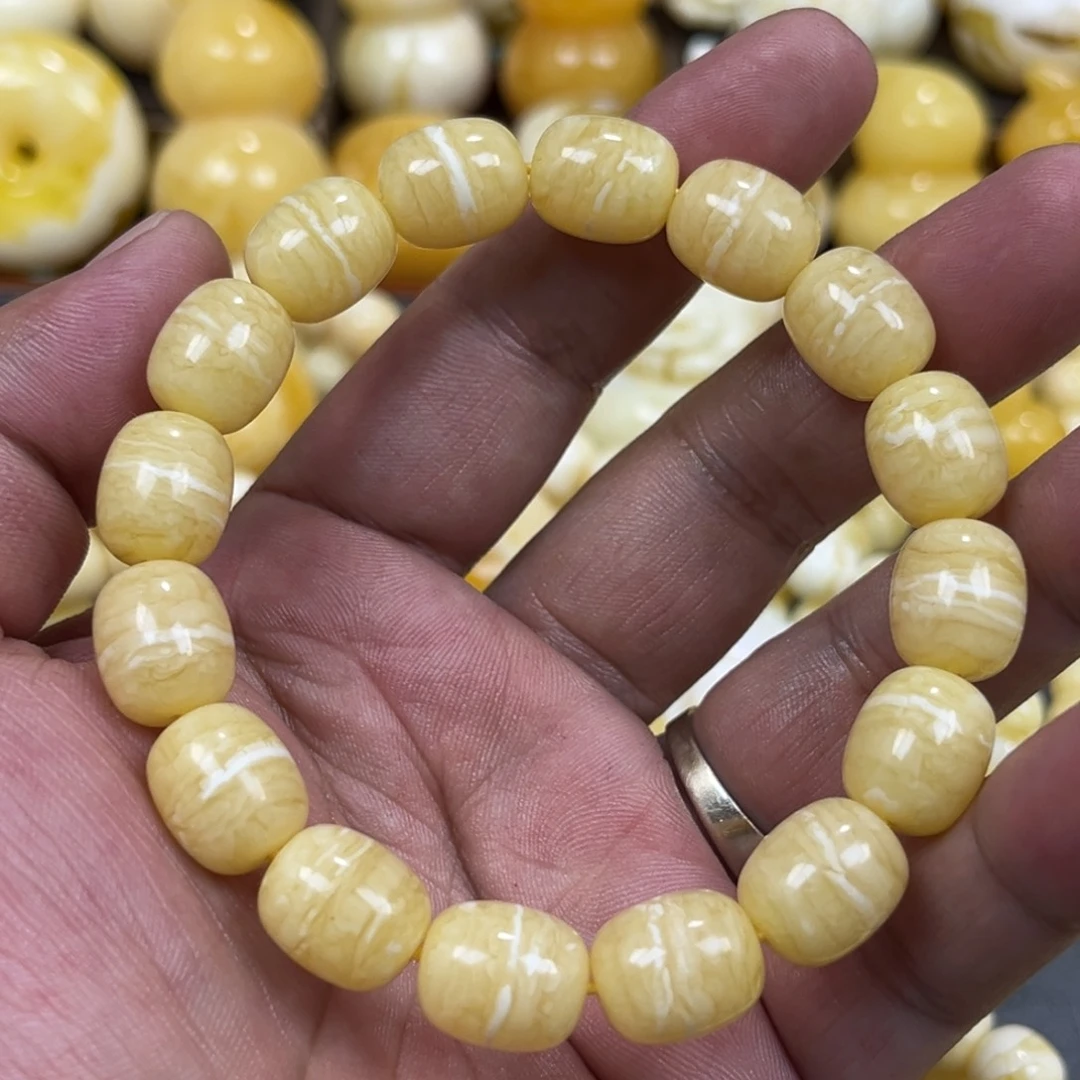 琥珀未镶嵌手串同料虎皮一线天手串11×13