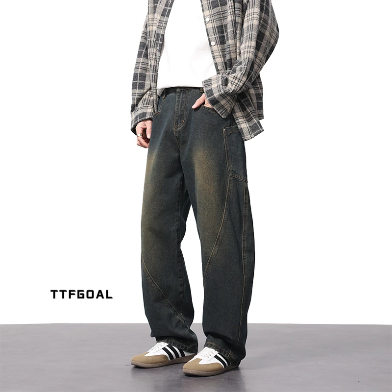 工装弯刀牛仔裤网红洋气炸街男装男款春季新款潮流长裤直筒裤