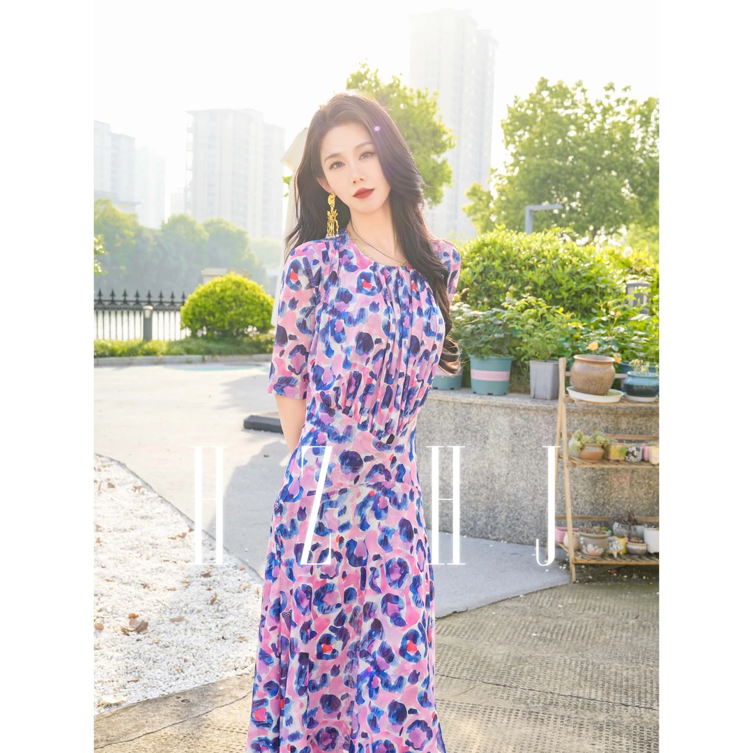 HZHJ新款原创设计师款 粉蓝色梦境 连衣裙高端法式轻奢重工235