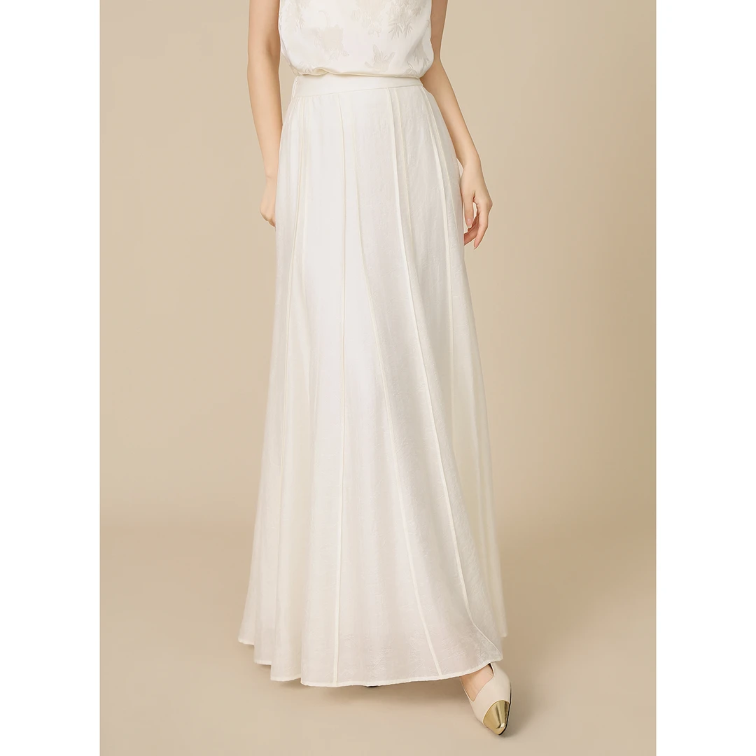 拾白新中式春夏季仙气百搭透气天丝半裙女神舒适显瘦百褶长SU3640