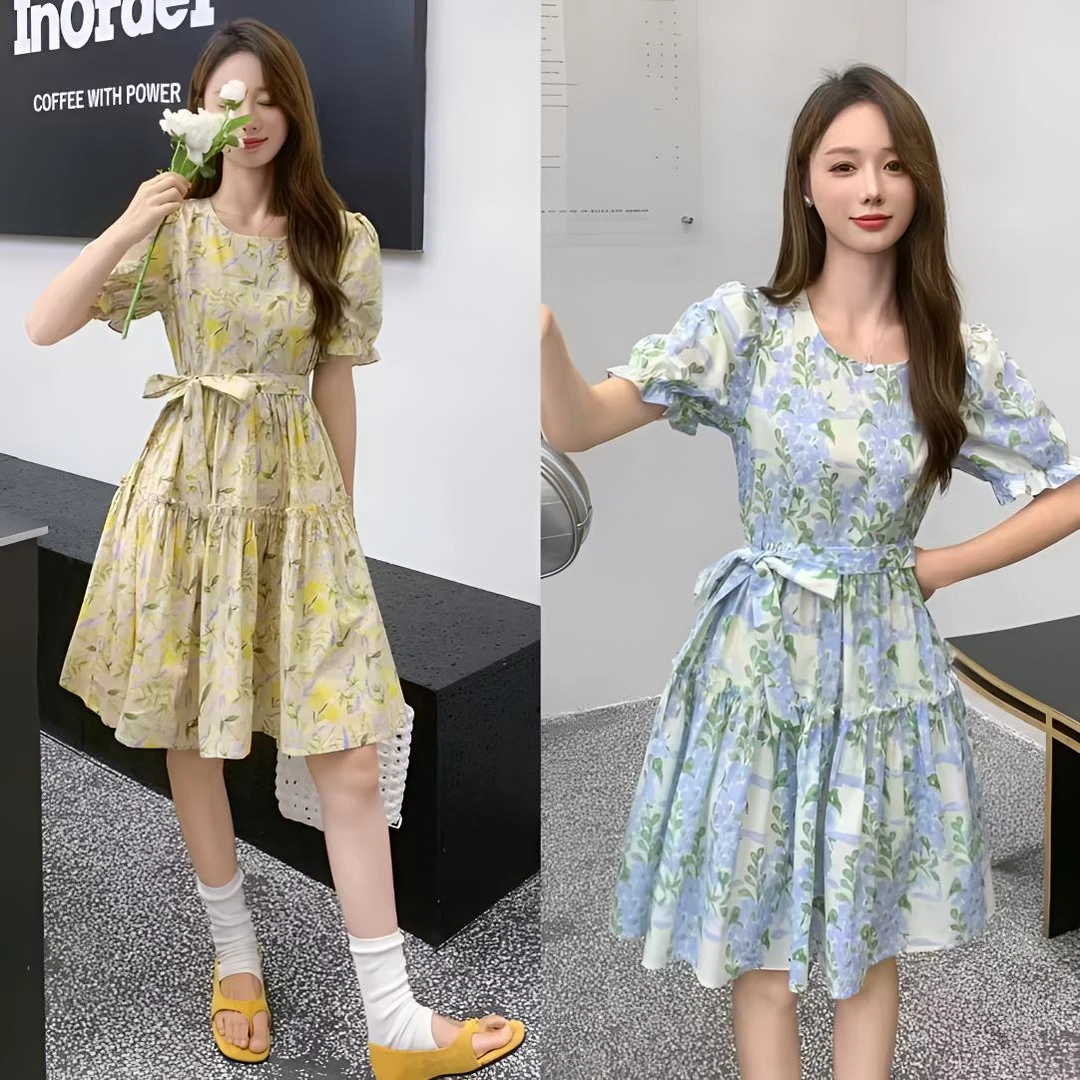 62686【裙长86】夏季碎花2025新款收腰显瘦气质甜美连衣裙
