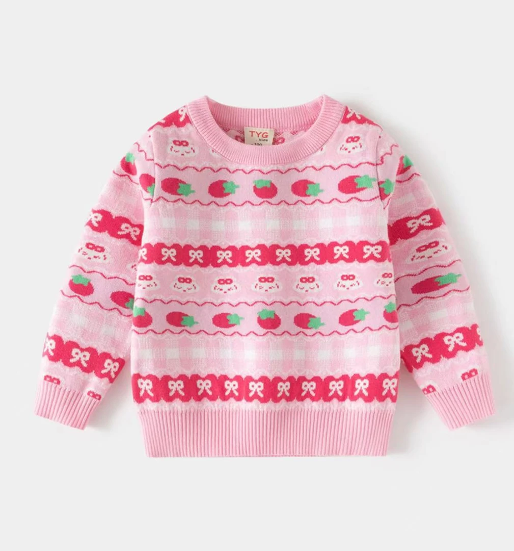 （微瑕）圣诞草莓蝴蝶结毛衣针织衫女童小童宝宝上衣