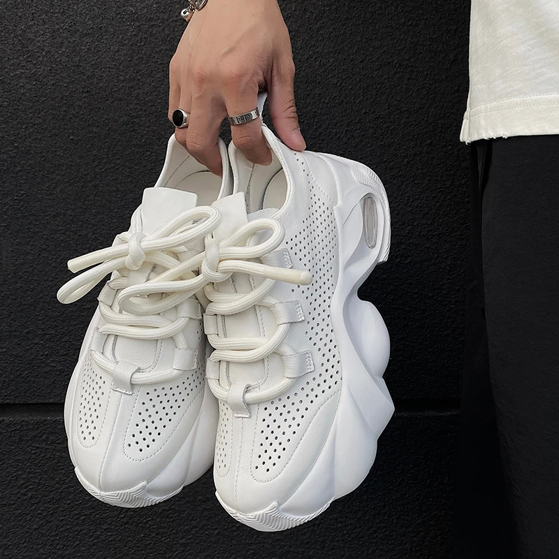 【qbqa官方正品】2025新款休闲气垫老爹鞋小白鞋男女镂空运动鞋透气