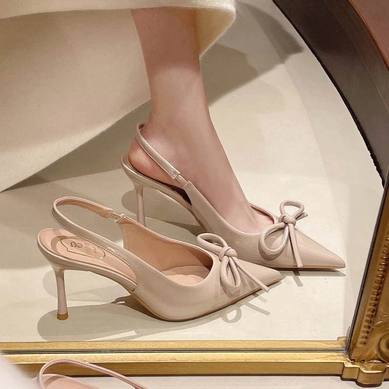 法式名媛气质高跟鞋夏季包头凉鞋2025年新款仙女鞋子裸色尖头单鞋