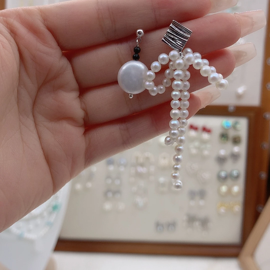耳饰银S925镶嵌淡水珍珠