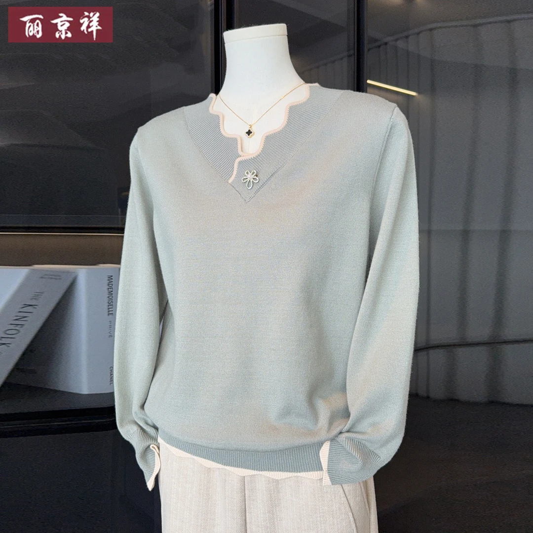 时尚洋气妈妈秋装减龄针织小衫中老年女装秋装时尚毛衣上衣打底衫