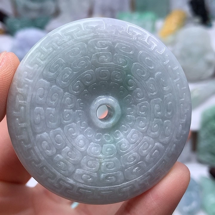 翡翠未镶嵌颈饰仿古平安扣两面工艺福利