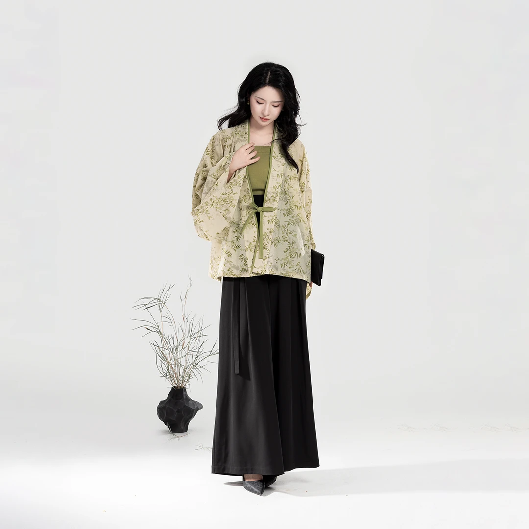 织造司原创汉服[佛跳墙]魏晋北朝褶衣吊带新中式【黑色套装】