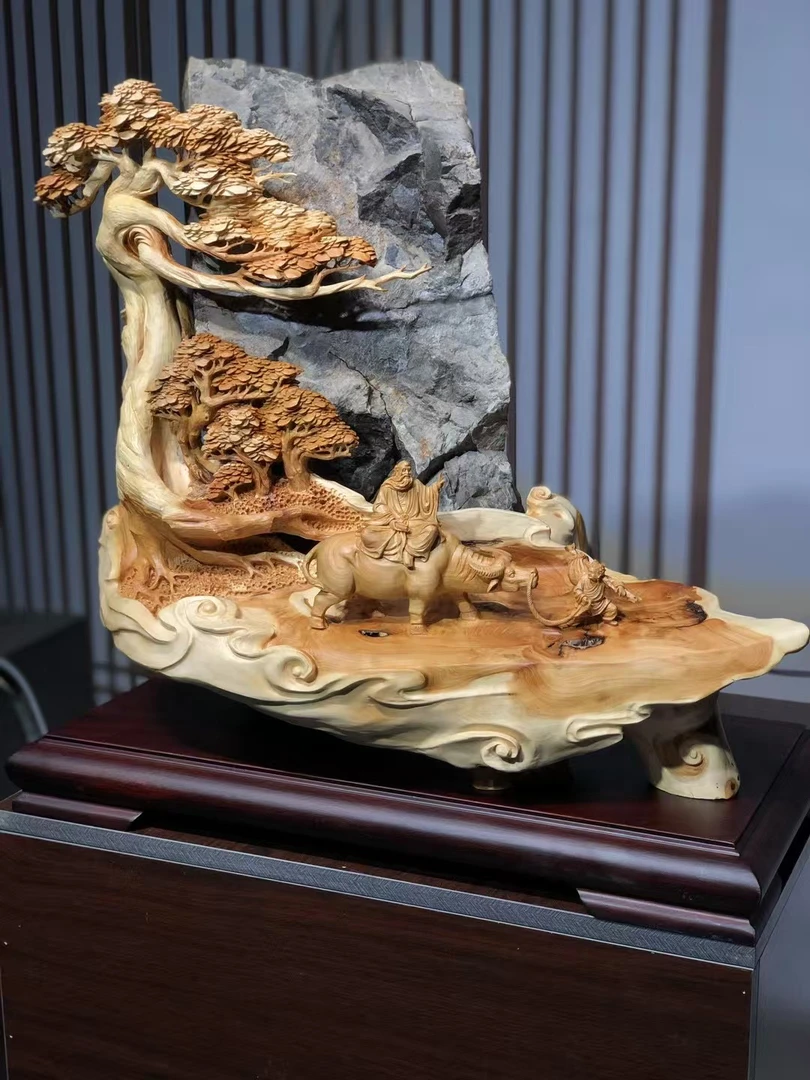 根抱石牧牛老子出关木雕摆件客厅摆饰根雕送礼佳品