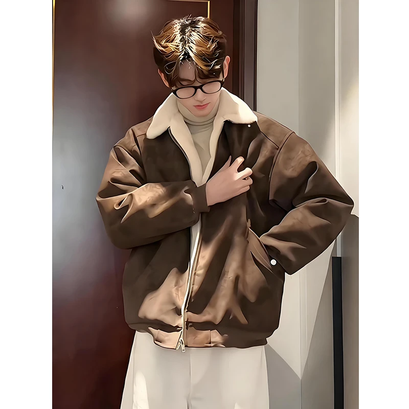 美式复古巴恩风PU皮棉衣男款冬季加厚保暖cleanfit工装棉服外套