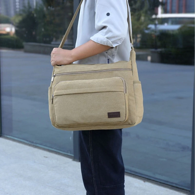 新款男士帆布单肩斜跨包多功能劳保工具包时尚旅行大容量
