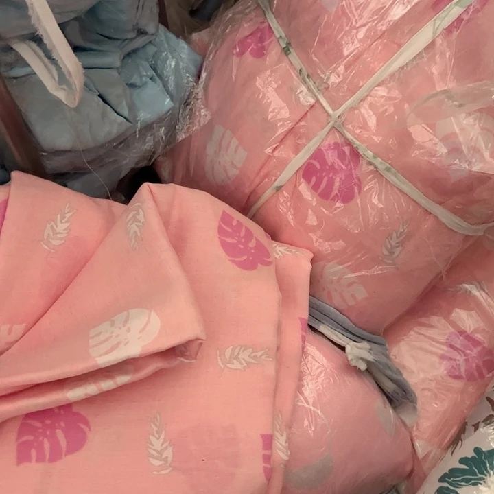 棉棉被套150/200纱布被罩粉色叶子