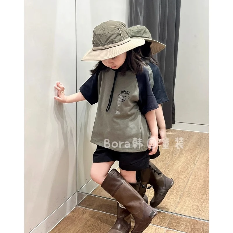 女童潮牌t恤短袖2025夏装新款儿童韩系撞色上衣宝宝洋气山系童装3